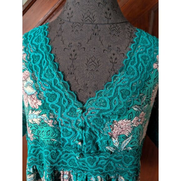 Torrid Super Soft Floral Lace-Trim Babydoll Top Teal & Pink Size 00 - Picture 2 of 9